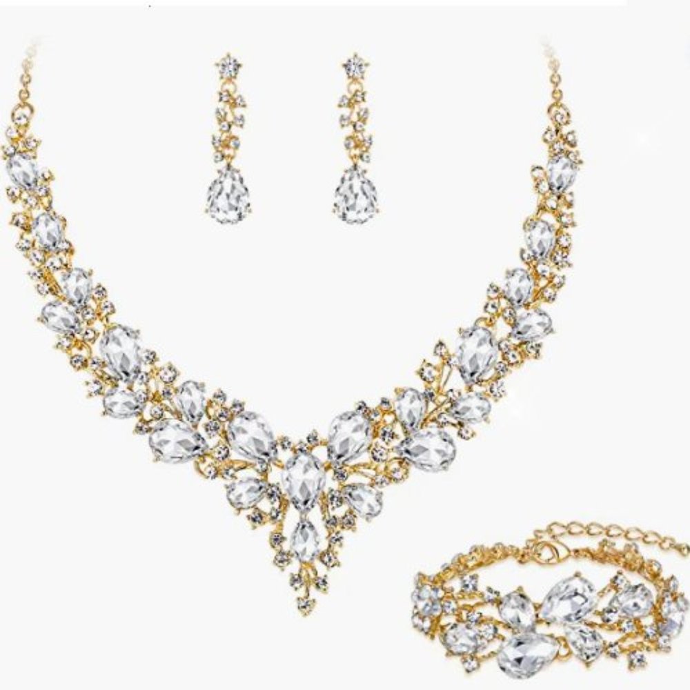 NEW Sparkling Bling Swarovski Crystal Rhinestone Wedding Necklace Set + … - Picture 9 of 16